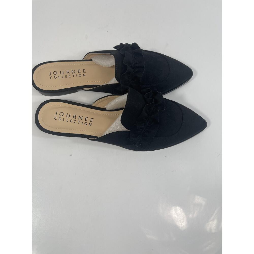 Journee Collection Kessie Shoes Womens Size 7.5 Black Ruffle Pointed Toe Mules - Picture 4 of 9